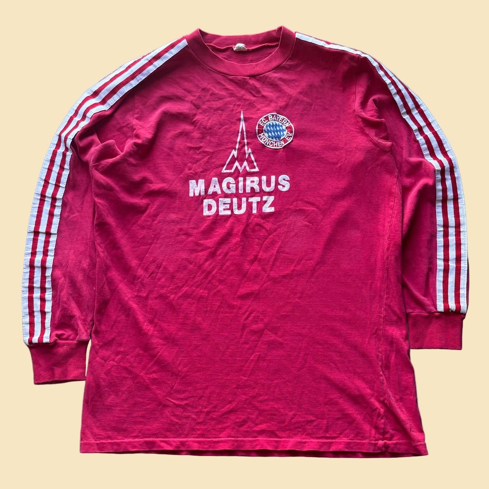 Vintage 70s Erima FC Bayern Munchen Magirus Deutz Red Long Sleeve Jersey L